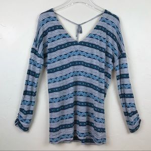 LUCKY BRAND Striped Wide Neck LS Top S